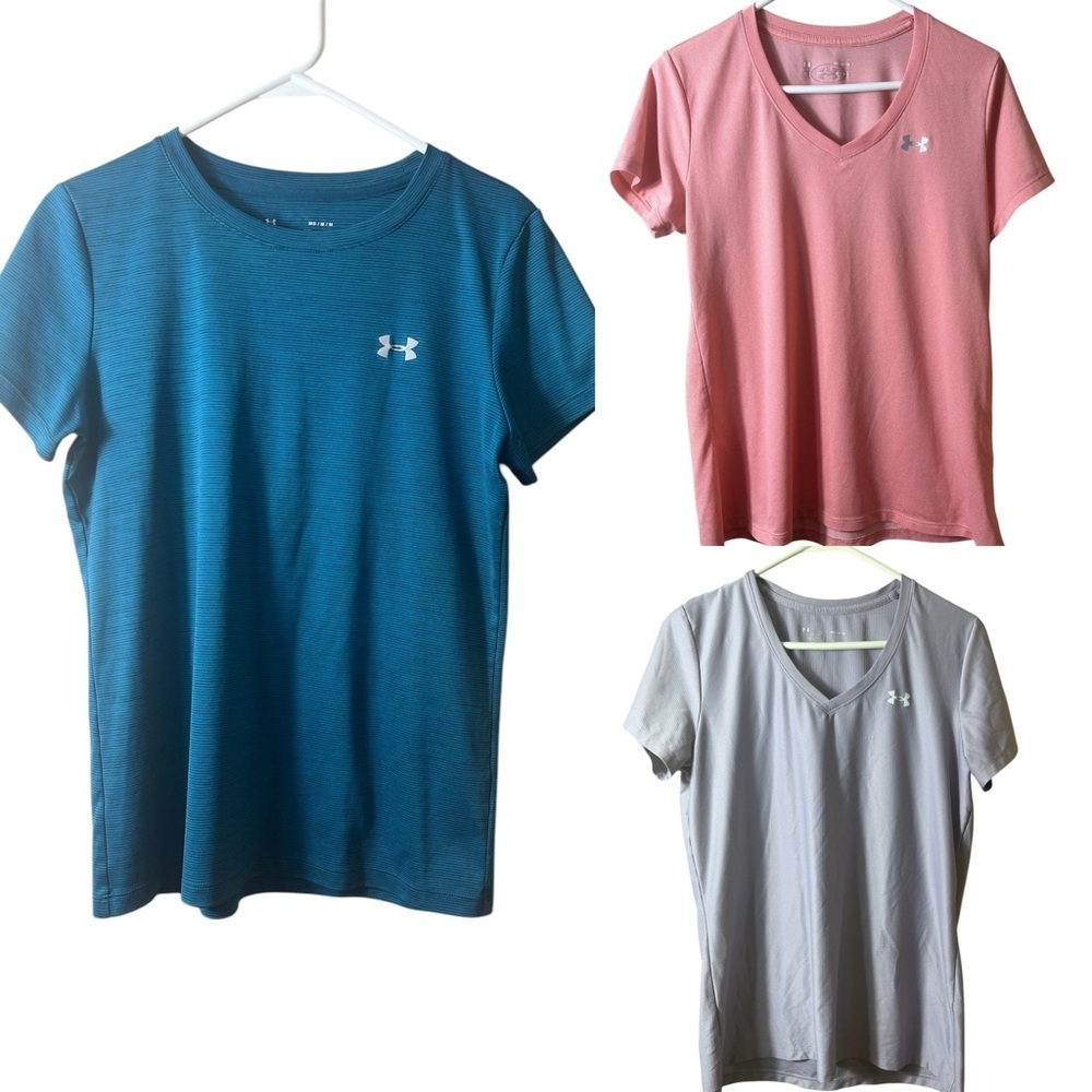 Under‎ Armour T-Shirt Bundle - Turquoise , Pink, Purple Size Medium Athletic Gym